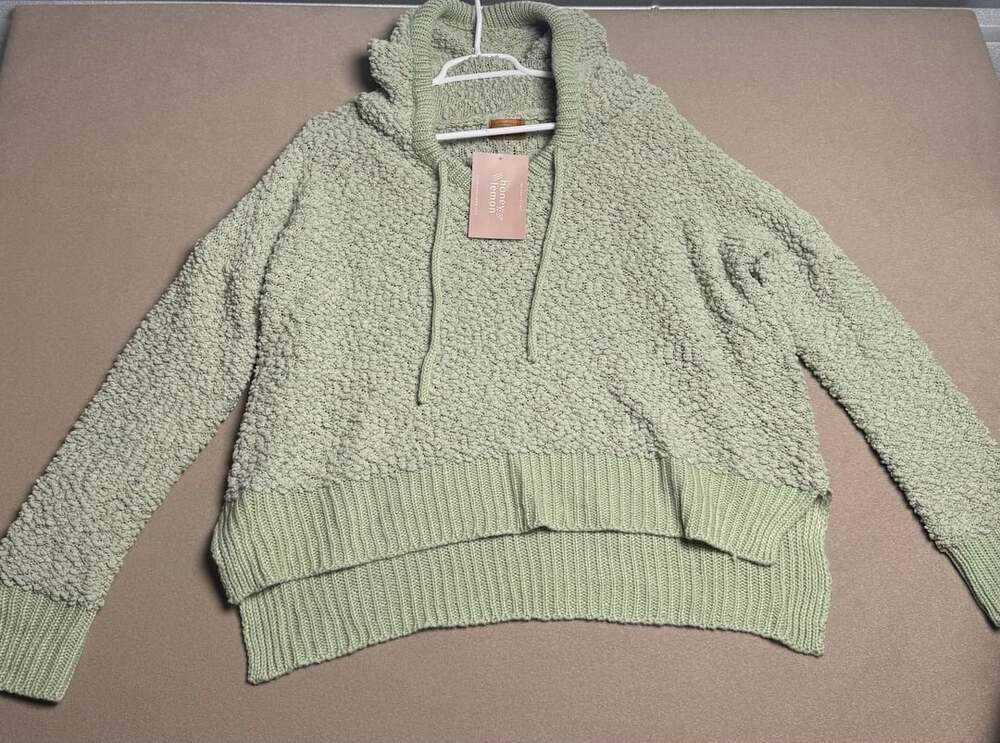 POL Clothing All About Autumn Popcorn Hoodie Medium Sage Green